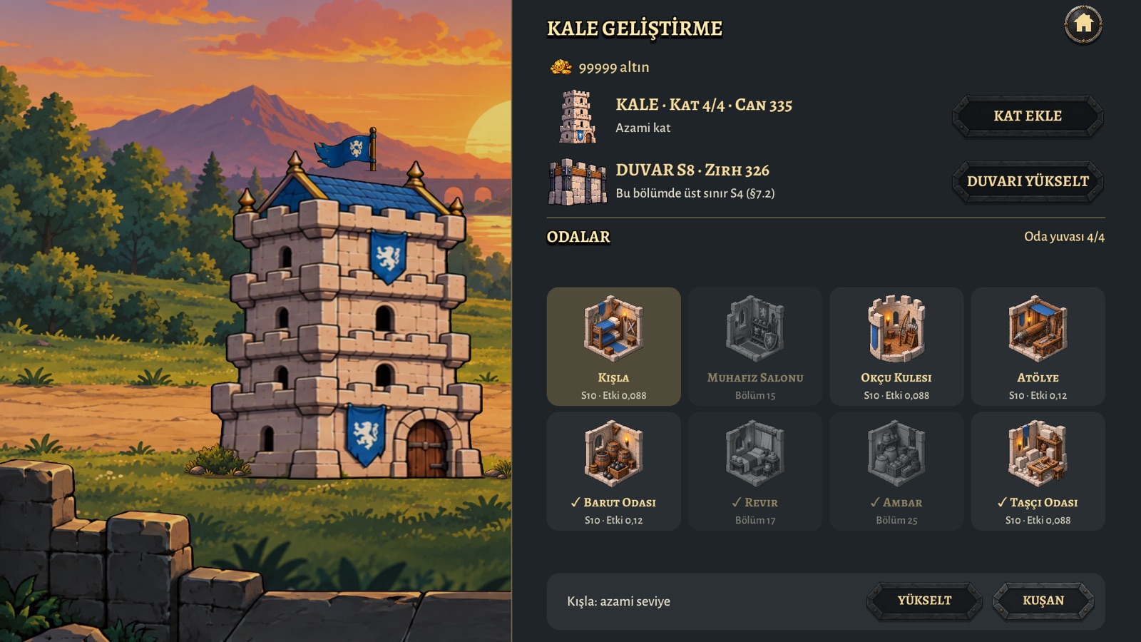 Castle screen: upgrading floors, walls and rooms