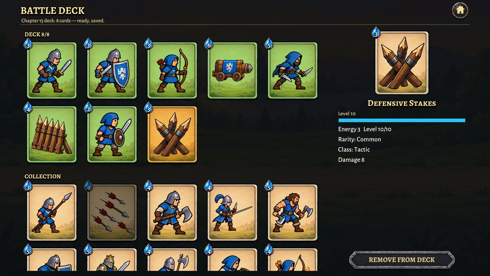 Deck editor with the card collection